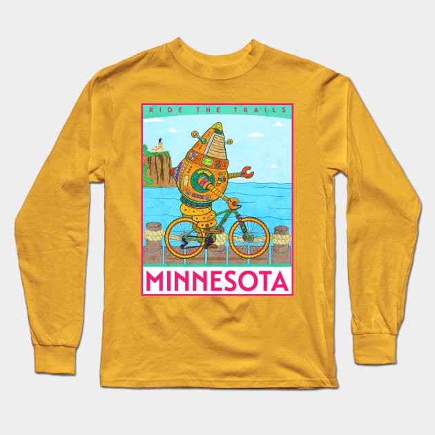 Retro Robot Cycling Minnesota Long Sleeve T-Shirt by Chris Nixt